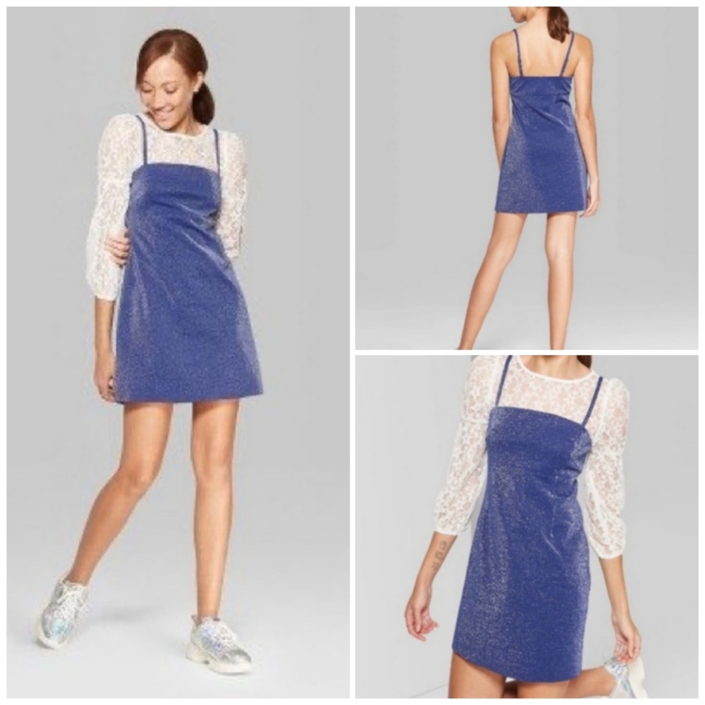 Wild Fable Sparkly Royal Blue Spaghetti Strap Dress Women's M
